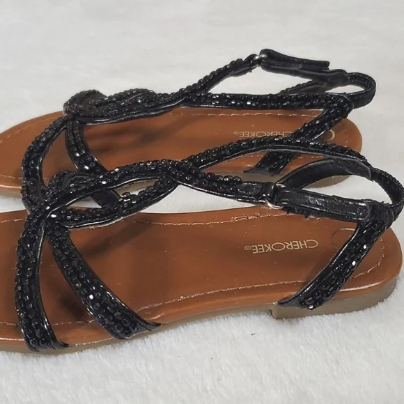 NWOT Cherokee Black Sandals Hook & Loop Closure Toddler Girls Size 11 Shoes - Picture 7 of 9